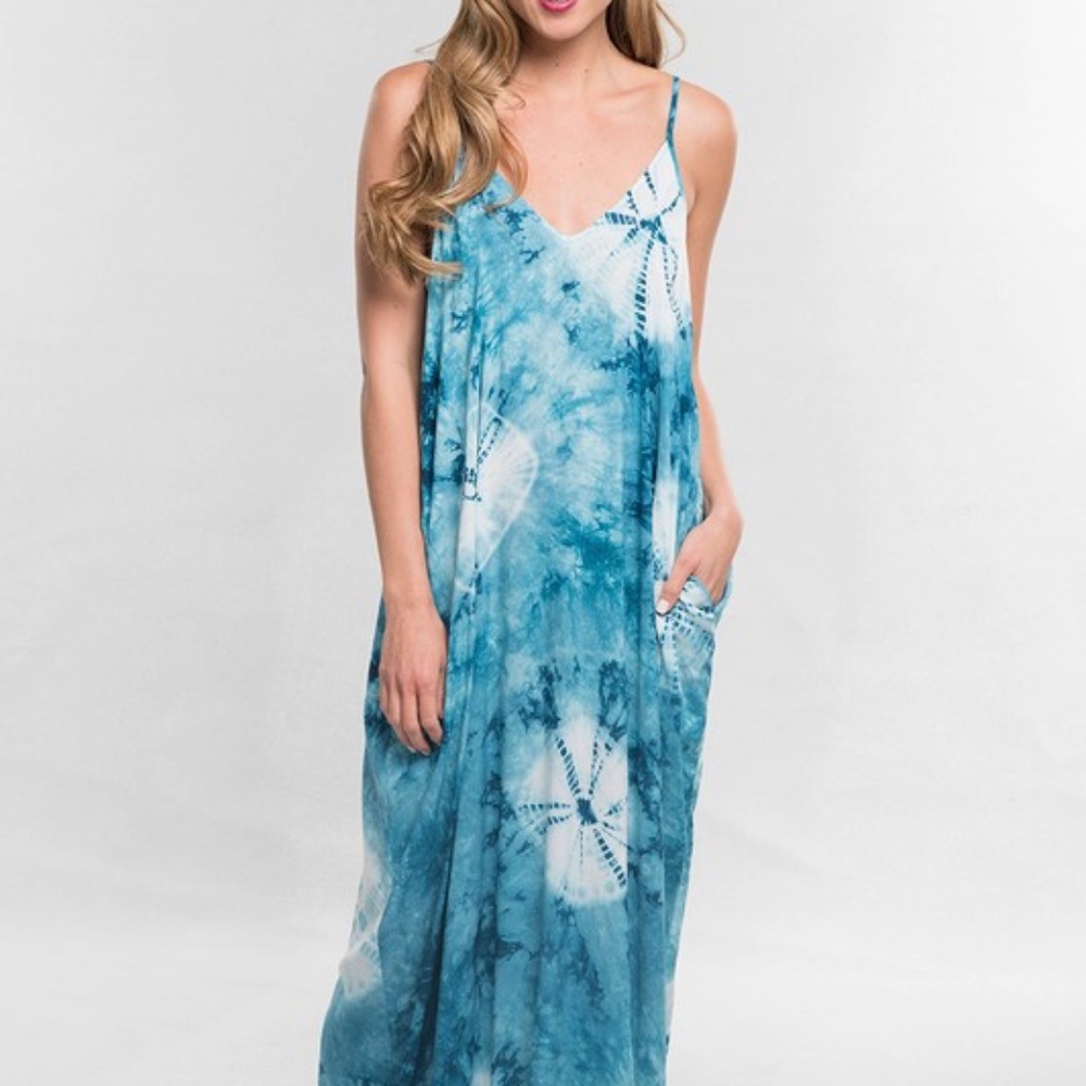 La Isla Bonita Tie Dye Cocoon Maxi Dress Coverup - Blue